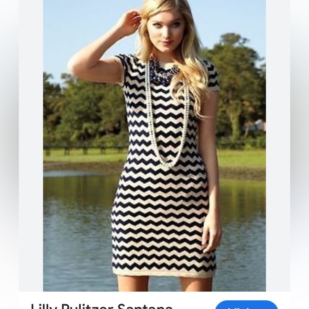 Lilly Pulitzer Santana Knit Sweater Dress True Navy Chevron Stripe XS MINI